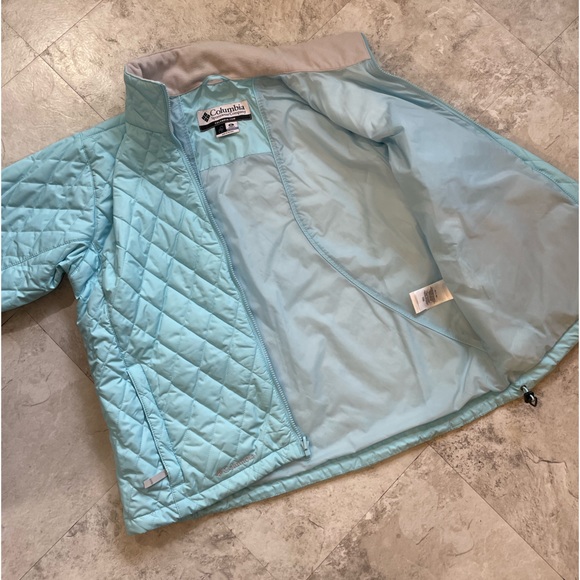 COLUMBIA quilted jacket women’s XL powder blue zip up, zip pockets fleece collar - Picture 7 of 10